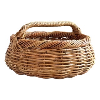 Vintage French-Style Storage Basket W/ Low Rim Handle For Sale
