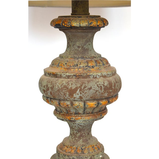 Large Vintage Neoclassical Tuscan Verdigris and Gold Patina Plaster Table Lamp For Sale In Richmond - Image 6 of 8