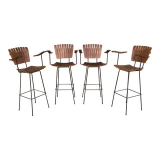 Arthur Umanoff Mid-Century Vintage Tall Bar Stool Chairs - Set of 4 For Sale