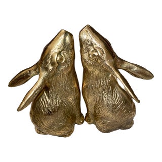 Vintage Brass Rabbit Bookends - a Pair For Sale
