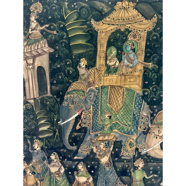 Large Indian Traditional Painting on Silk/Framed For Sale - Image 9 of 13