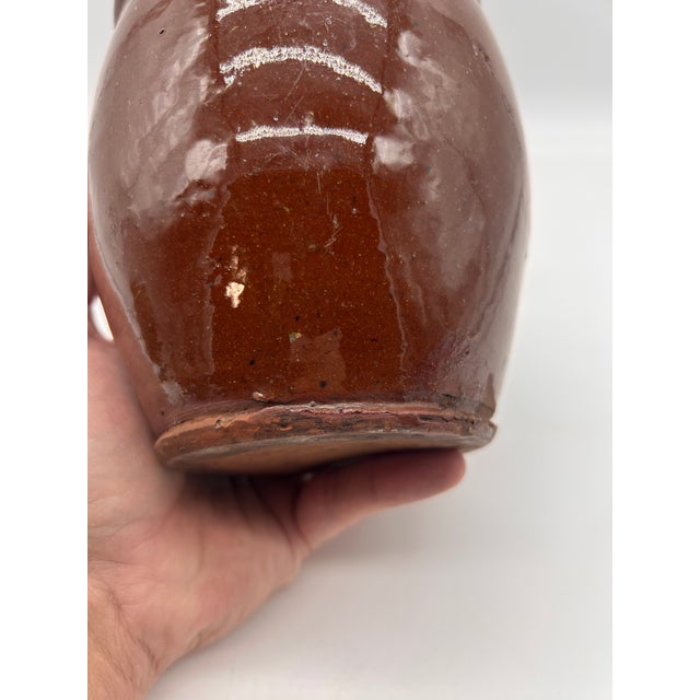 A Fine Antique Pennsylvania Folk Art Redware Storage Crock, 1850's For Sale - Image 9 of 12