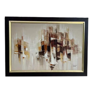 Vintage Mid-Century Modern Cubist Large Painting O/C by Jerrad
