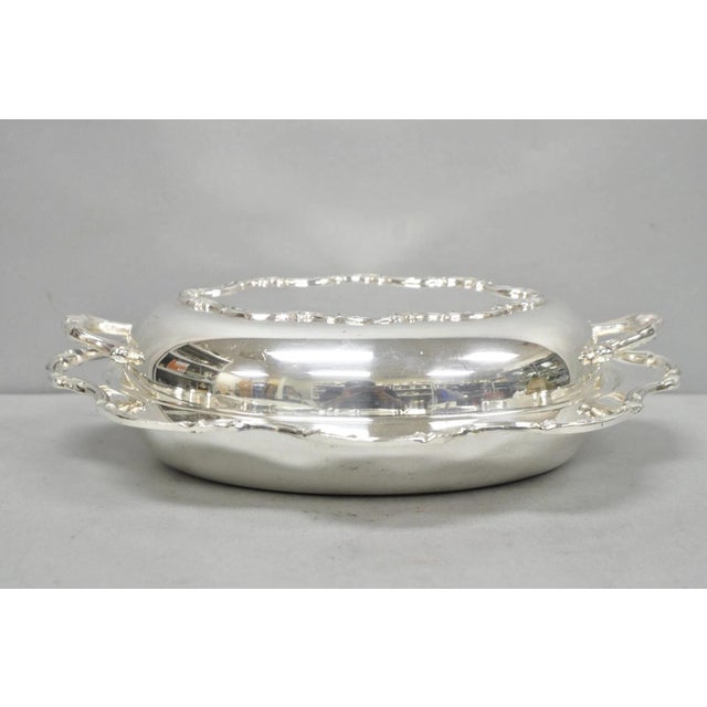 Vintage Victorian Style Silver Plated Covered Vegetable Serving Dish Platter. Circa Mid 20th Century. Measurements: 3.25"...