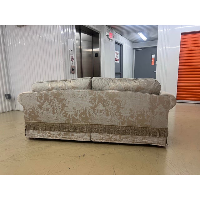 Sky Blue Custom Designed by Me an Interior Designer Fabricated in My Private Workroom. 100% Silk Chinoiserie Luxury Sofa in the Lawson Style For Sale - Image 8 of 8