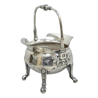 Antique John Carrow English Regency Silver Plated Paw Foot Etched Sugar Bowl For Sale