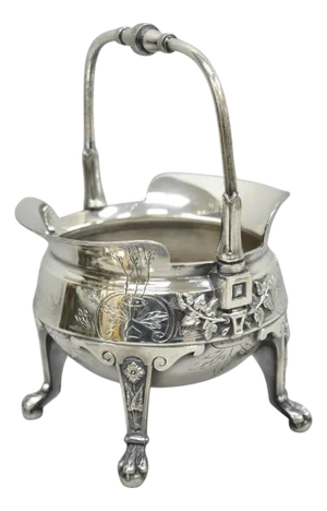 Antique John Carrow English Regency Silver Plated Paw Foot Etched Sugar Bowl