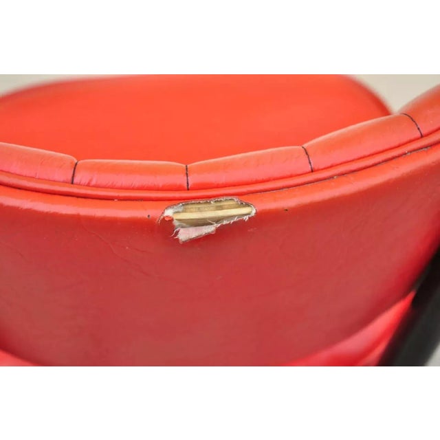 Metal Mid 20th Century Vintage Mid Century Lion Brand Black Metal Red Vinyl Italian Style Barstool For Sale - Image 7 of 10