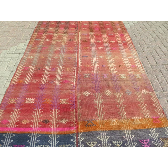 Mid-Century Modern Mid 20th Century Vintage Turkish Handmade Kilim Area Rug For Sale - Image 3 of 11