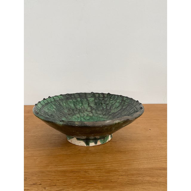 Moroccan Medium Vintage Moroccan Tamegrout "Zlafa" Glazed Terra Cotta Bowl For Sale - Image 3 of 6