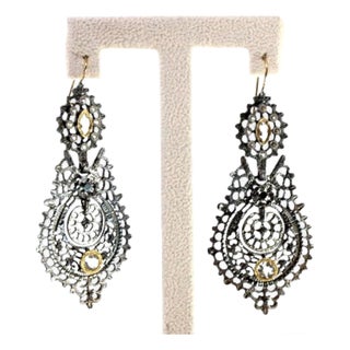 Gold and Silver Earrings with Central Zirconias, Set of 2 For Sale