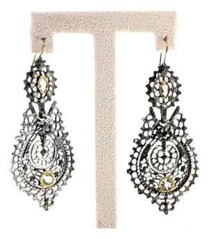 Gold and Silver Earrings with Central Zirconias, Set of 2