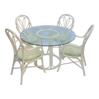 Vintage Boho Chic McGuire Rattan Bistro Style Dining Set - 5 Pieces For Sale