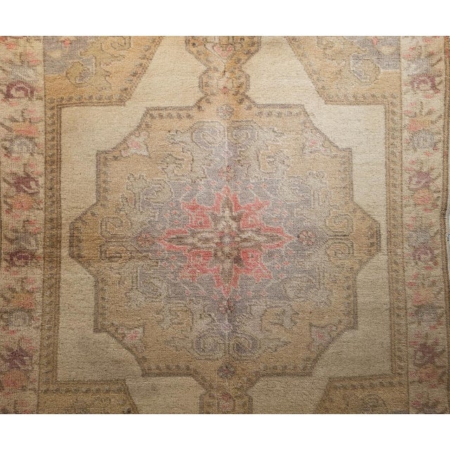 Vintage Turkish Oushak Area Rug, Hand Knotted Wool, Ivory & Pink, 5' x 7' For Sale - Image 14 of 17