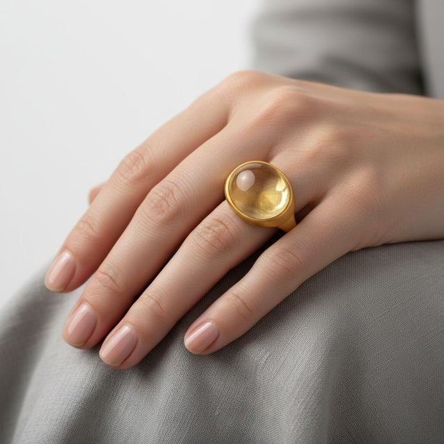 Ring With Citrine Cabochon, Size 8 For Sale - Image 4 of 6