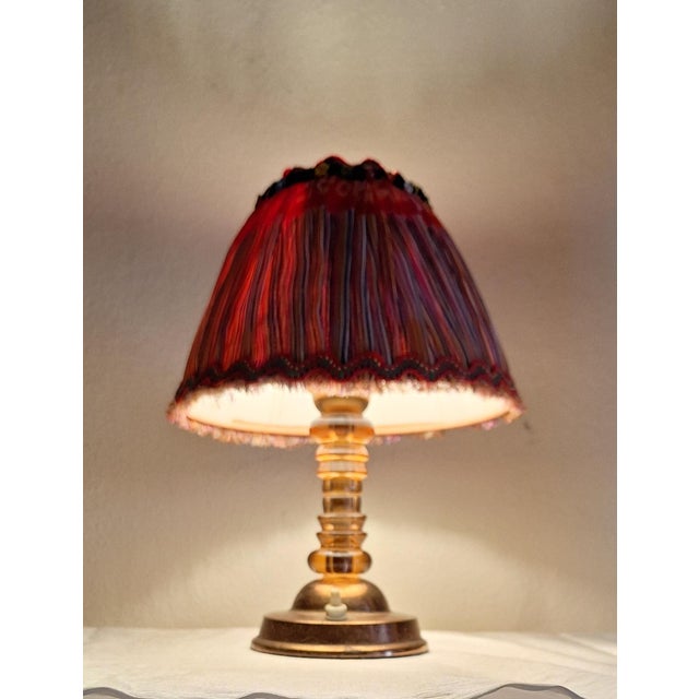 Art Deco German Table Lamp with Copper Base and Pink Tinted Glass Segments by Lamplove, 1930s For Sale - Image 3 of 8
