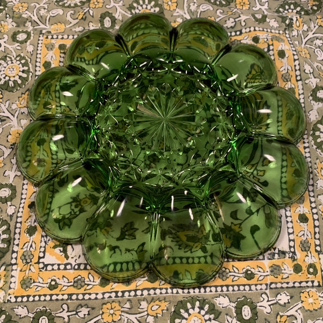 Mid-Century Modern Vintage Avocado Green Glass Egg Plate For Sale - Image 3 of 8