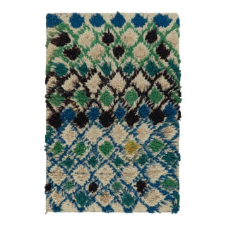 1950s Azilal Moroccan Scatter Rug in Beige With Diamond Patterns by Rug & Kilim For Sale