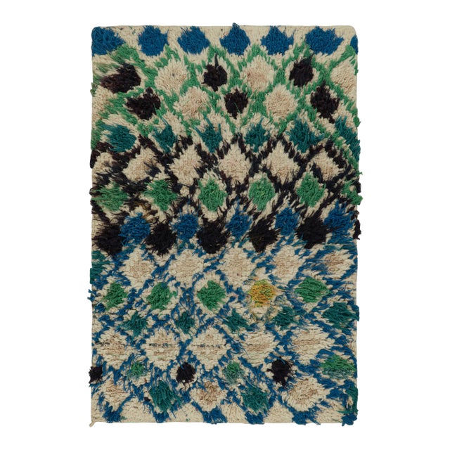 1950s Azilal Moroccan Scatter Rug in Beige With Diamond Patterns by Rug & Kilim For Sale