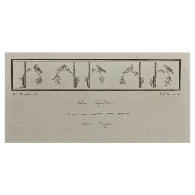 Raffaele Barone, Sparrows On Boughs, Roman Fresco, Etching, 18th Century For Sale