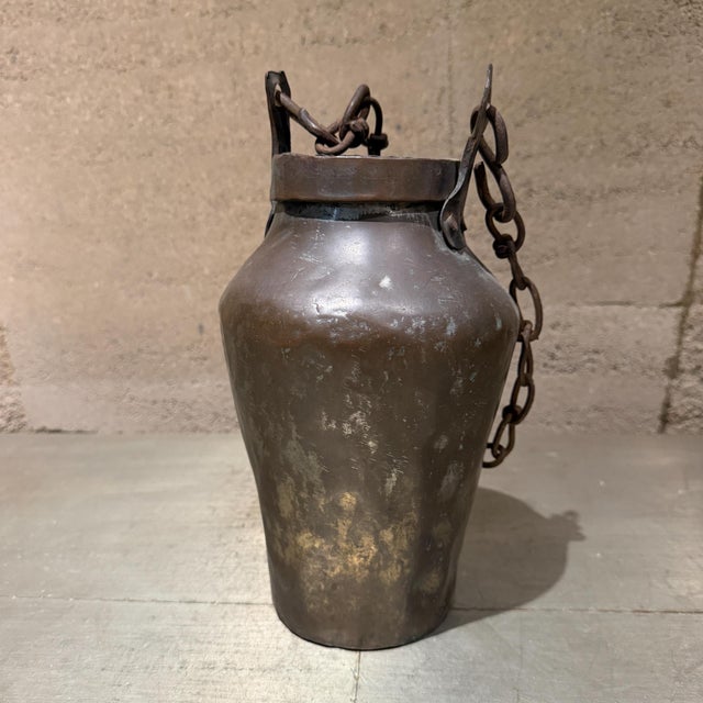 Antique Hand-Hammered Copper Vessel With Brass Chain, 19th Century For Sale - Image 12 of 12