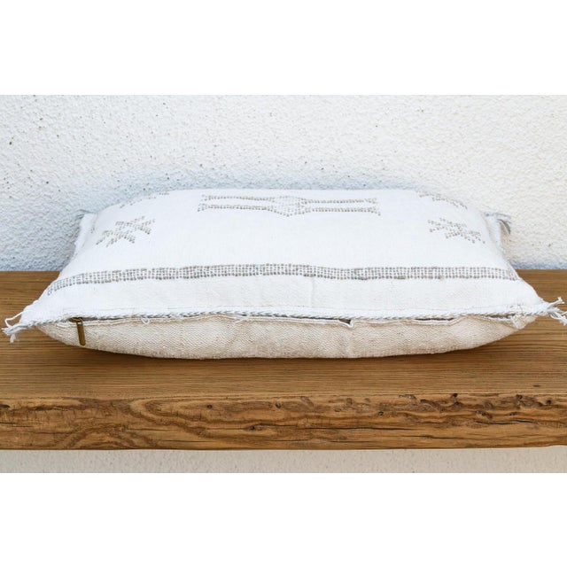 White & Charcoal Trellis Lumbar Moroccan Silk Pillow For Sale - Image 4 of 8