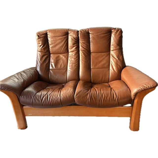 Vintage Ekhornes Leather Stressless Reclining Loveseat For Sale - Image 13 of 15