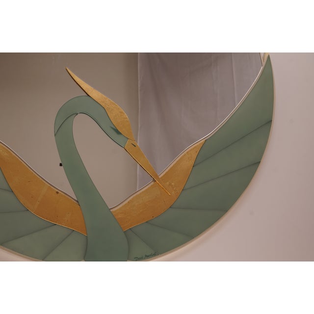 Wood Mirror with Golden Crane Motifs by David Marshall, 1970s For Sale - Image 7 of 18