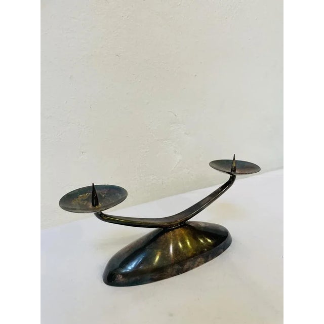 Mid-Century Modern Art Deco Silver-Plated Candleholders by WMF for Ikora, 1950s, Set of 2 For Sale - Image 3 of 8