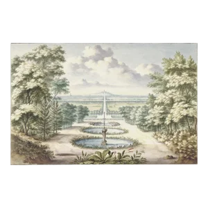 Classical Pastoral Landscape With Fountain, 43" X 65" Reproduction Print