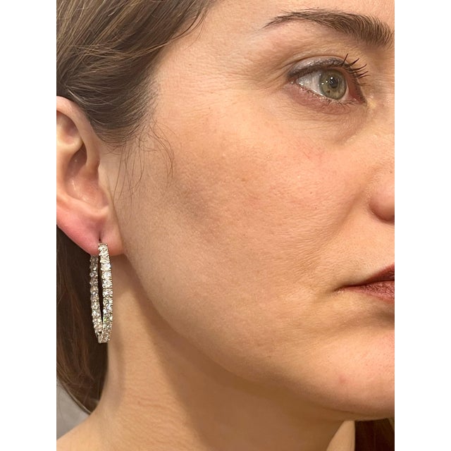 7.68 Carat Diamond Inside Out Hoop Gala Cocktail Earrings in 14 Karat White Gold For Sale - Image 14 of 18
