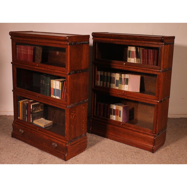 Brown Oak Bookcases from Globe Wernicke, London, 1900s, Set of 2 For Sale - Image 8 of 13