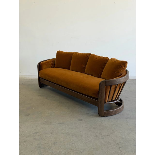 1970s Sculptural Oak Barrel Back Sofa Attributed to Howard Furniture For Sale - Image 14 of 15