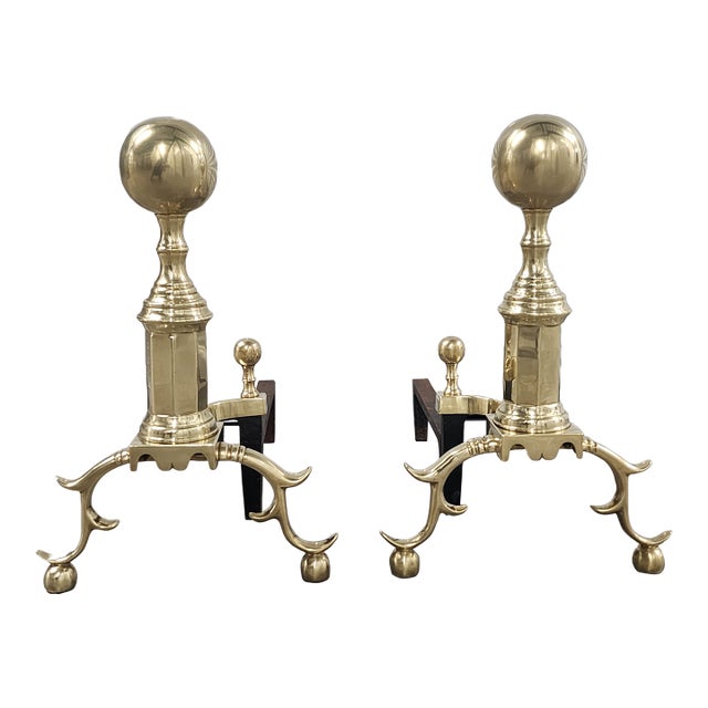 Vintage Federal Style Large Brass Andirons - A Pair For Sale