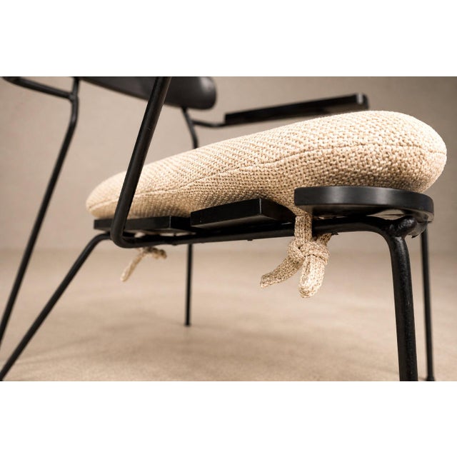 Carlo Hauner Three Armchairs in Ebonized Wood & Metal With Loose Cushion, Carlo Hauner, 1950s For Sale - Image 4 of 18