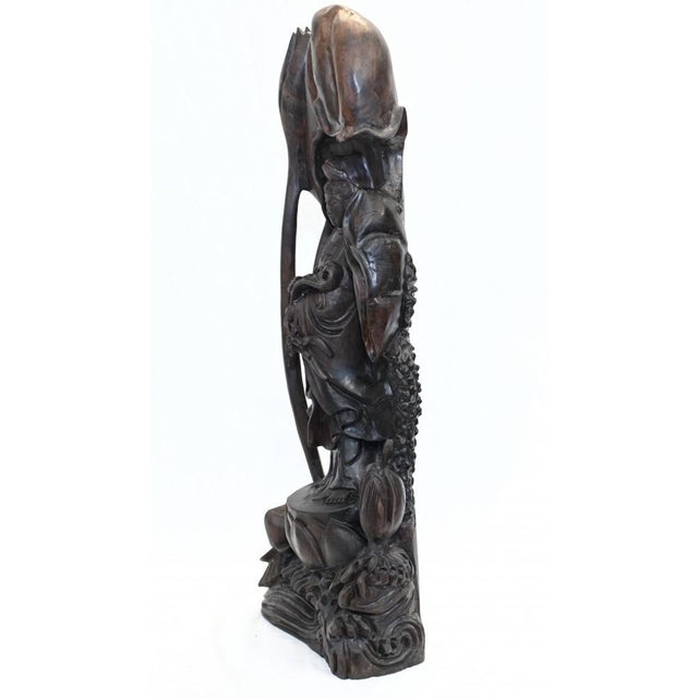 Evocative hand carved nepalese buddha statue crafted from hardwood good size at almost three feet tall - 76 cm very...