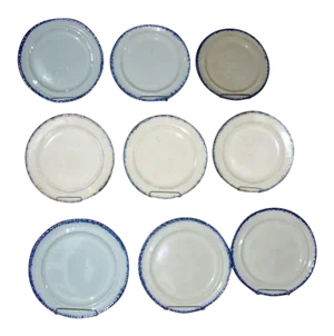 Early 19th Century Round Blue Shell Edge or Feather Edge Leeds Creamware Plates - Set of 9