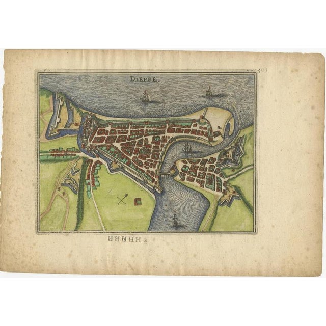 Antique Hand-Coloured French Coastal Town Engraving, 1666 For Sale - Image 12 of 13
