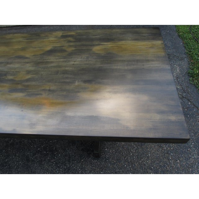 Brown Mid Century Trestle Style Dining Table Table, Eight Feet Long For Sale - Image 8 of 11