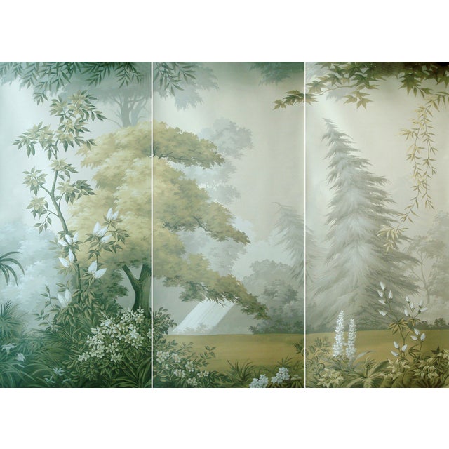 36" * H96" * 3ps, Hand-Painted Foggy Forest Scenic Mural Wallpaper, Made-to-Measure Custom Sizing For Sale