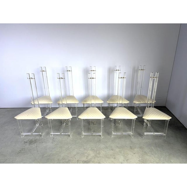 Vintage Brass and Acrylic Glass Dining Chairs, 1970s, Set of 10 For Sale - Image 15 of 18