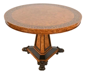 Baker Furniture Stately Homes Collection Burl Wood and Parcel Ebonized Regency Center Table