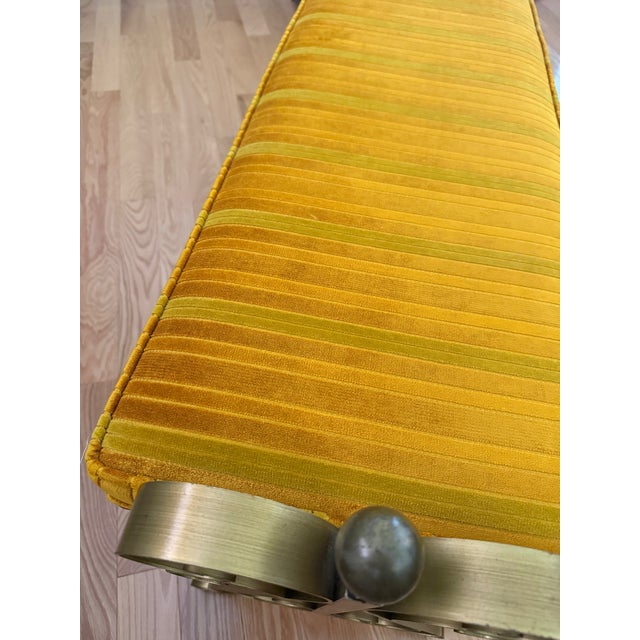 Mid-Century Modern Vintage Hollywood Regency Swirl Craft Gold Metal Bench With Yellow/Gold Upholstery For Sale - Image 3 of 4