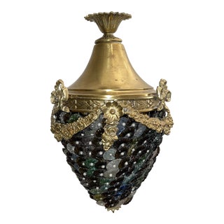 Late 19th Century French Louis XVI Style Brass and Multi Colored Murano Glass Pendant For Sale