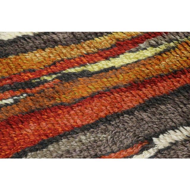 Mid-Century Modern Vintage Swedish Rya Rug With Red-Orange Vertical Geometric Stripes - Rug & Kilim For Sale - Image 3 of 7
