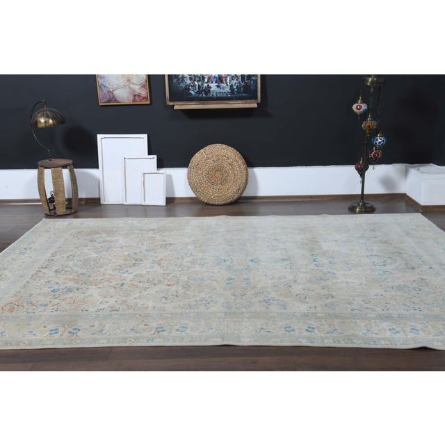 1970s Vintage Persian Handmade Wool Cotton Beige Area Rug For Sale - Image 11 of 11