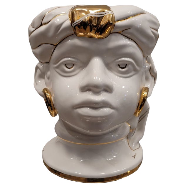 Sicilian Ceramic Testa di Moro Head from Bonsan, Italy, 1990s For Sale