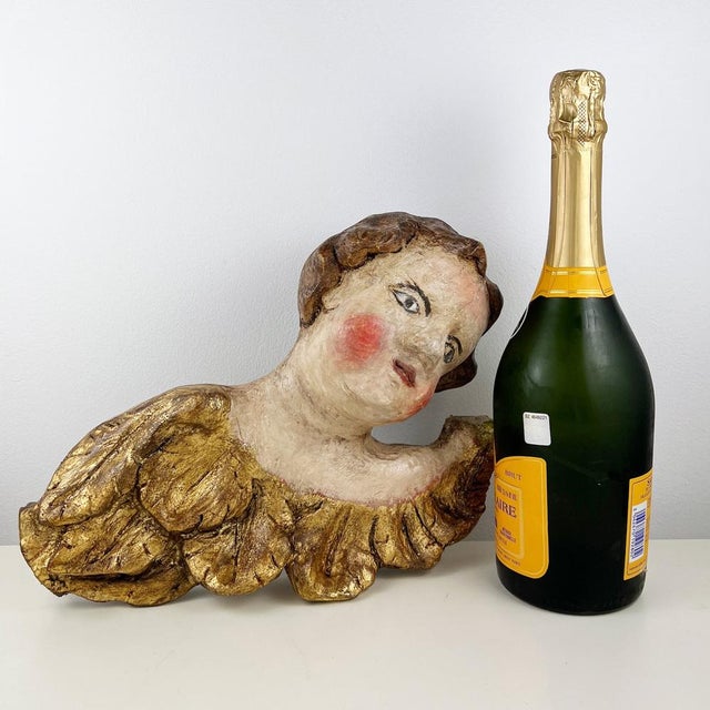 Large Antique Italian Baroque Carved Wood Angel For Sale - Image 9 of 11