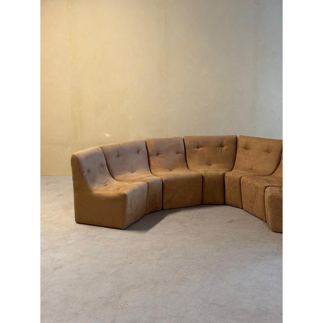 Gorgeous and elegant vintage element sofa, reupholstered in Suede Camel fabric. In absolute perfect condition. This sofa...