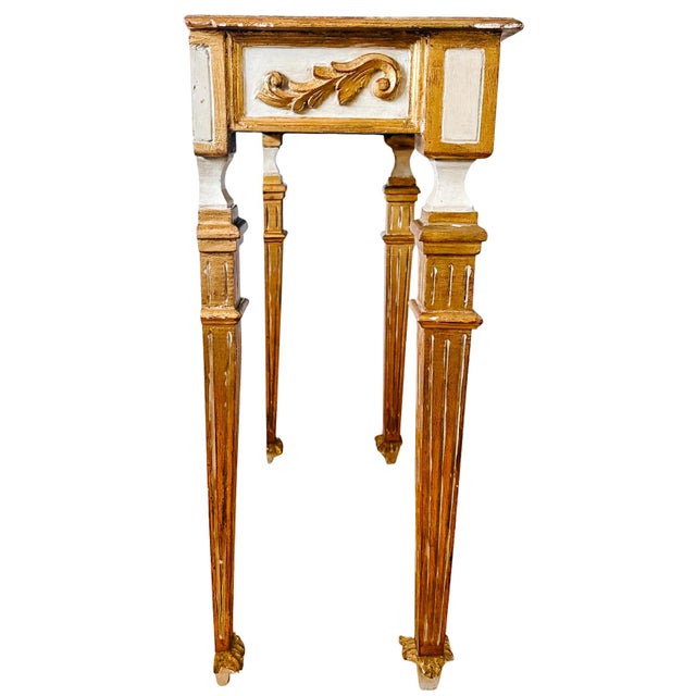1950 Italian Florentine Neoclassical Gilt & Cream Small Console Table For Sale In San Diego - Image 6 of 15